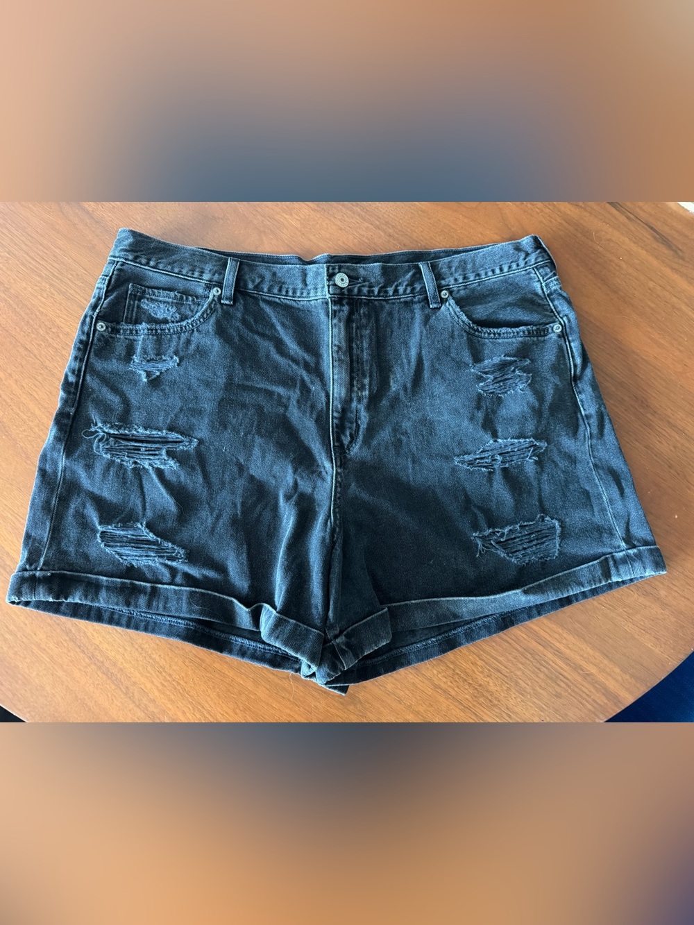 American Eagle Black Distressed High-Rise Jean Shorts